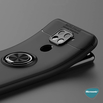 Microsonic Xiaomi Redmi Note 9 Kılıf Kickstand Ring Holder Siyah