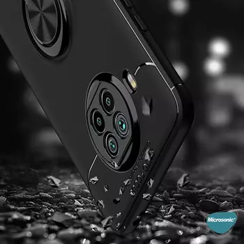 Microsonic Xiaomi Redmi Note 9 Pro 5G Kılıf Kickstand Ring Holder Siyah Rose