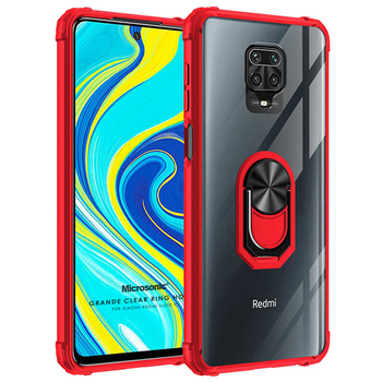 Microsonic Xiaomi Redmi Note 9 Pro Max Kılıf Grande Clear Ring Holder Kırmızı Microsonic Xiaomi Redmi Note 9 Pro Max Kılıf Grande Clear Ring Holder Kırmızı